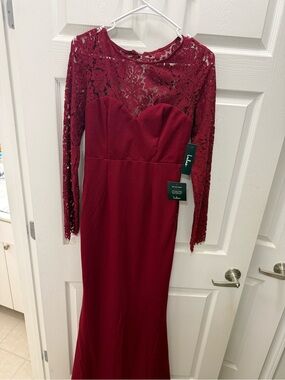 Lulu's Wine Red Lace Long Sleeve Maxi Dress
